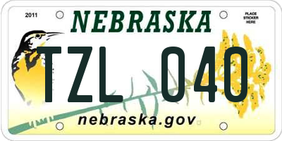 NE license plate TZL040