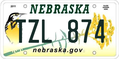NE license plate TZL874