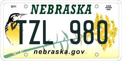 NE license plate TZL980