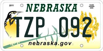 NE license plate TZP092
