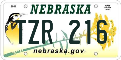 NE license plate TZR216