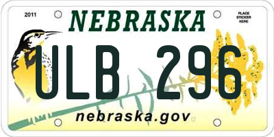 NE license plate ULB296