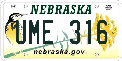 NE license plate UME316
