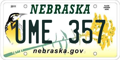 NE license plate UME357