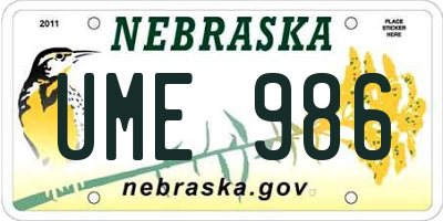 NE license plate UME986