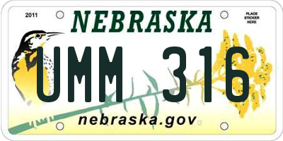 NE license plate UMM316
