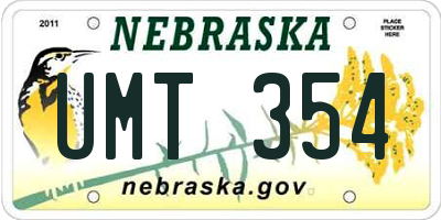 NE license plate UMT354