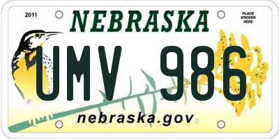 NE license plate UMV986