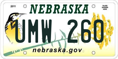 NE license plate UMW260