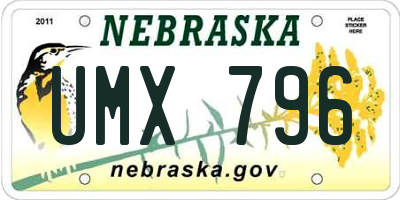 NE license plate UMX796