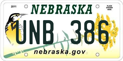 NE license plate UNB386