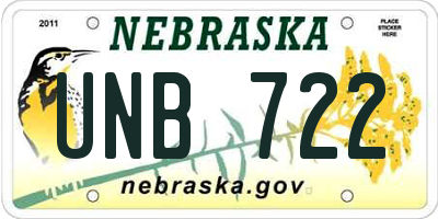 NE license plate UNB722