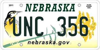 NE license plate UNC356
