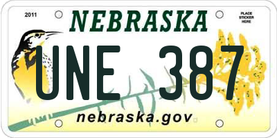 NE license plate UNE387
