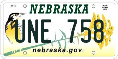 NE license plate UNE758