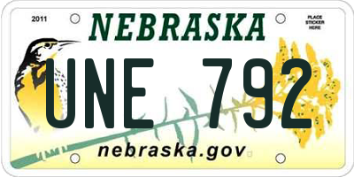 NE license plate UNE792