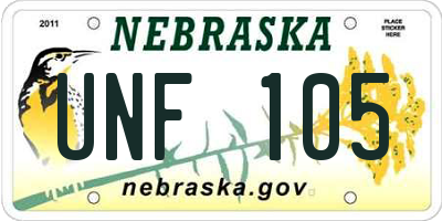 NE license plate UNF105