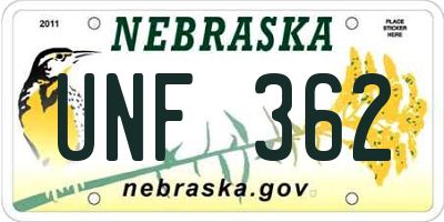 NE license plate UNF362