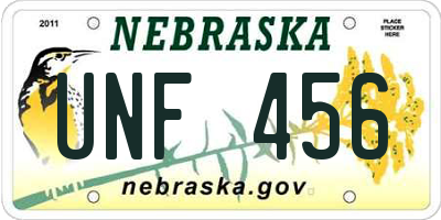 NE license plate UNF456