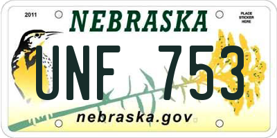 NE license plate UNF753