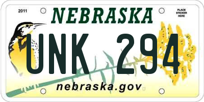 NE license plate UNK294