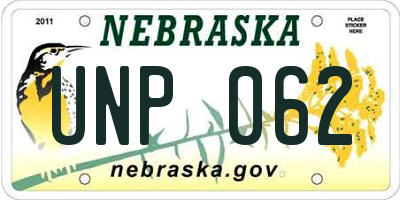 NE license plate UNP062