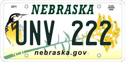 NE license plate UNV222