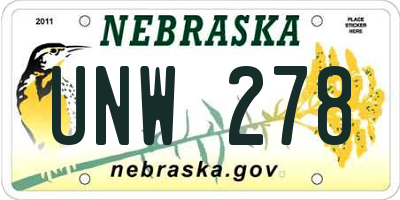 NE license plate UNW278