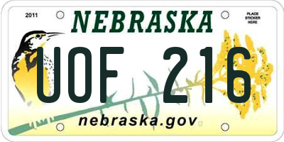NE license plate UOF216