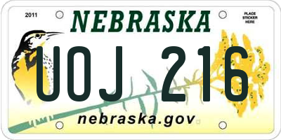 NE license plate UOJ216