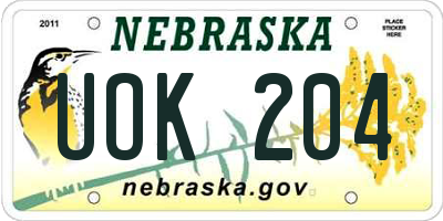 NE license plate UOK204
