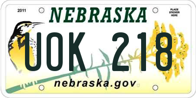 NE license plate UOK218