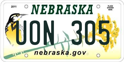 NE license plate UON305