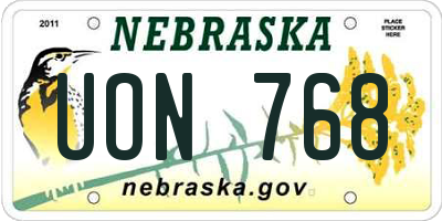 NE license plate UON768