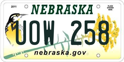 NE license plate UOW258