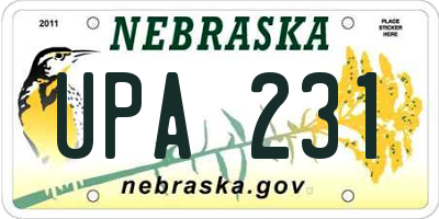 NE license plate UPA231