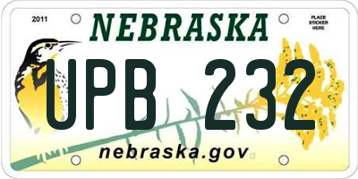 NE license plate UPB232