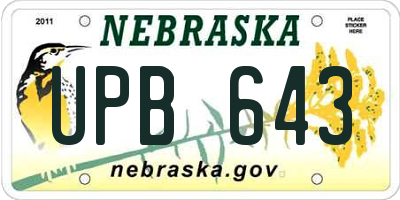 NE license plate UPB643