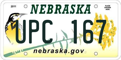NE license plate UPC167