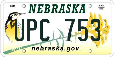 NE license plate UPC753