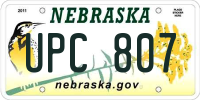 NE license plate UPC807