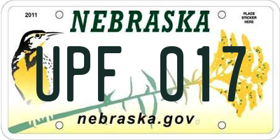 NE license plate UPF017