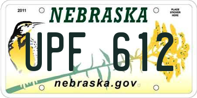 NE license plate UPF612
