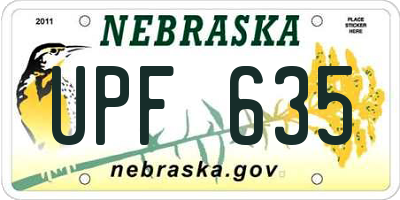 NE license plate UPF635