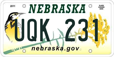 NE license plate UQK231