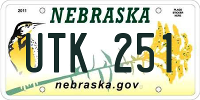 NE license plate UTK251