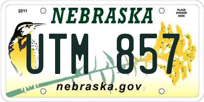NE license plate UTM857
