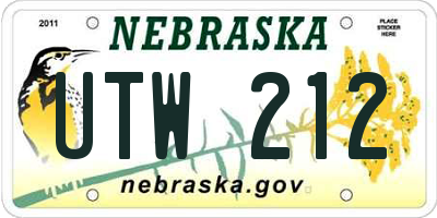 NE license plate UTW212