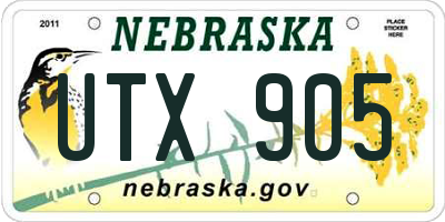 NE license plate UTX905
