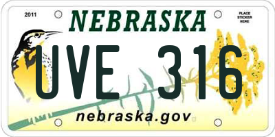 NE license plate UVE316